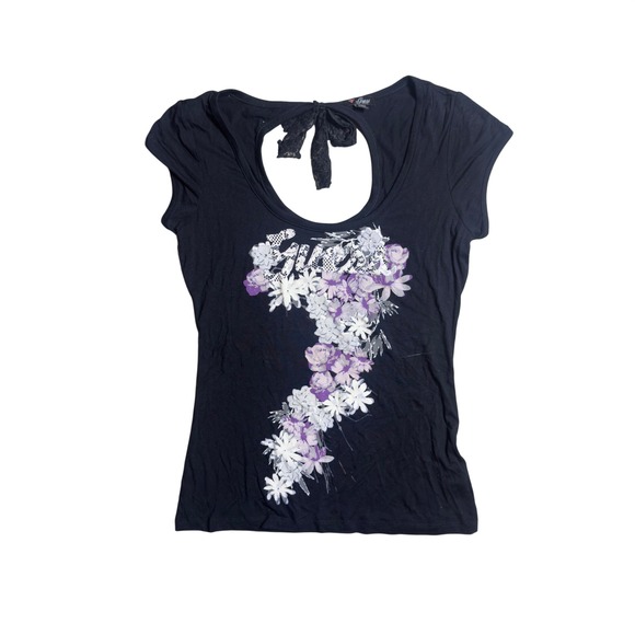 Guess Tops - Guess Womens Black Floral Graphic Top